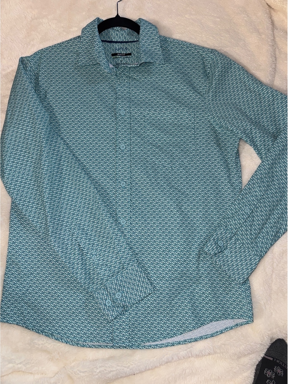 Art9 Slim Fit Medium Men's Long Sleeve Button-Up Shirt in Blue Pattern